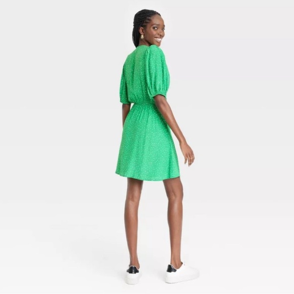 2/$20 A New Day Women's Puff Short Sleeve Wrap Dress - Green - Picture 2 of 6